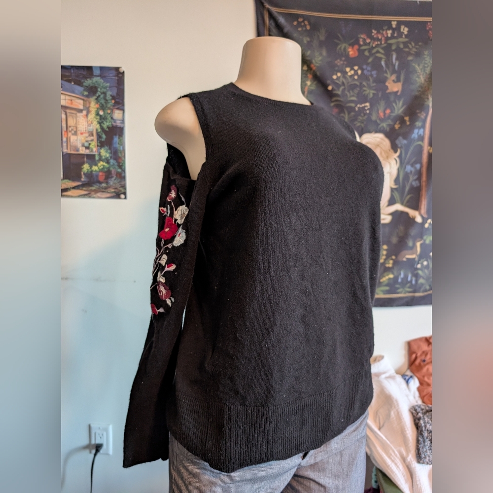 Loft Black Sweater with Floral Embroidery Size M